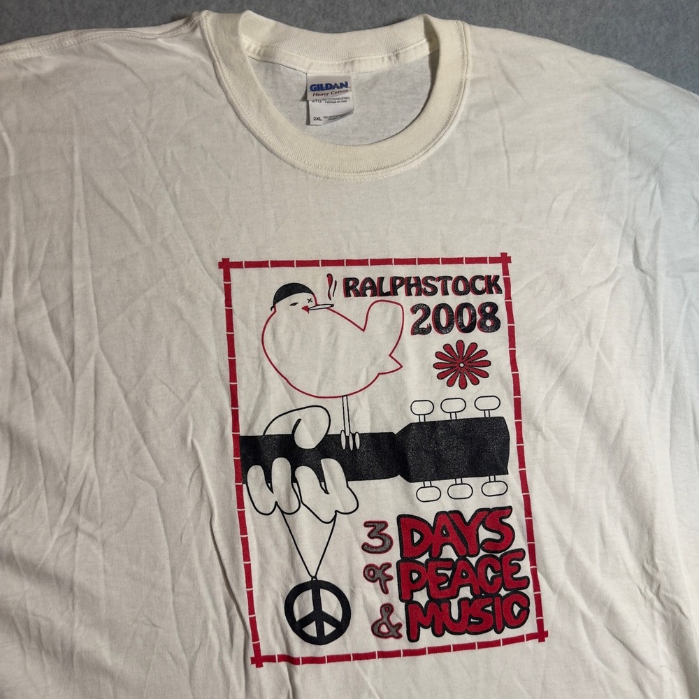 Mens Ralphstock 2008 3 Days of Peace & Music Graphic T-Shirt White 2XL Concert